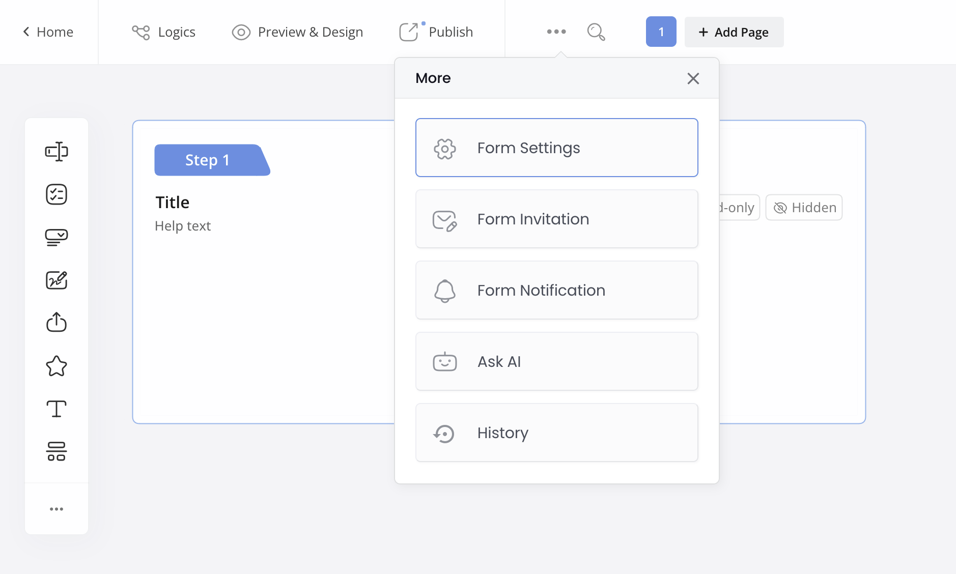 Form settings button