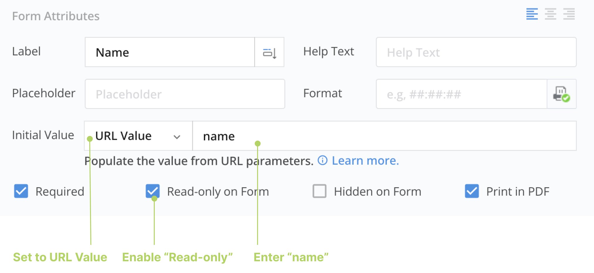 Name text field settings