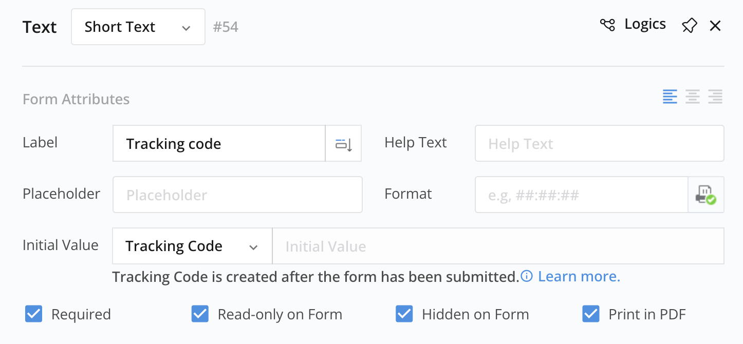 Set tracking code initial value