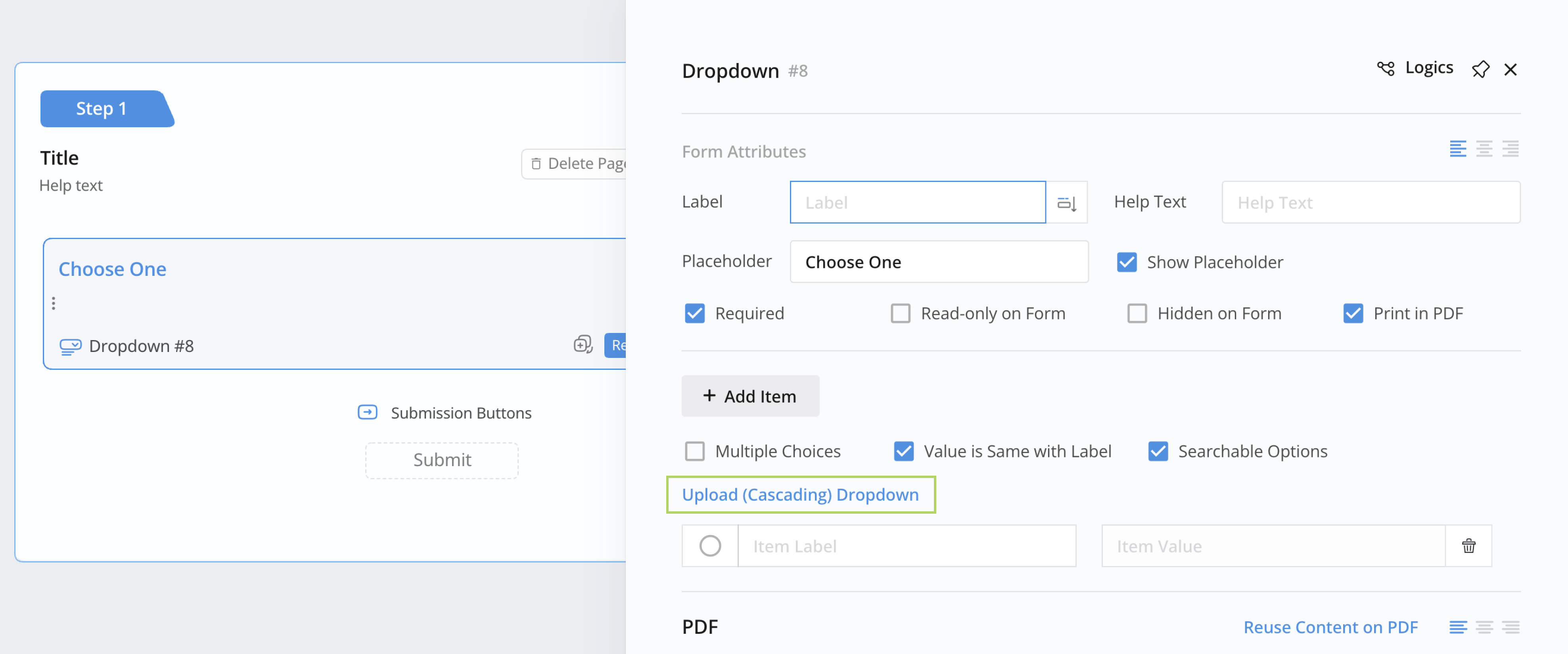 Upload Cascading Dropdown