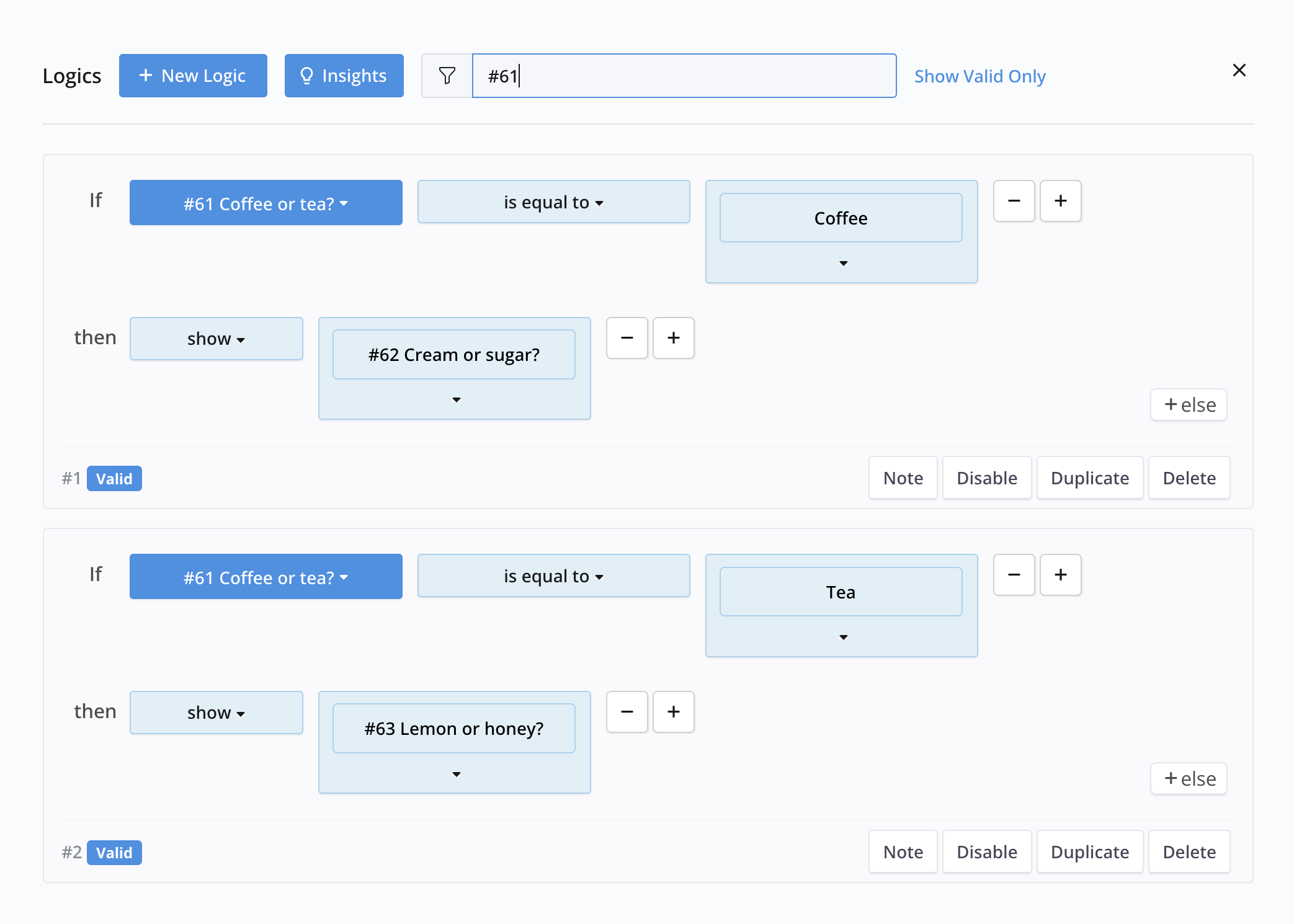 Filtered form logic