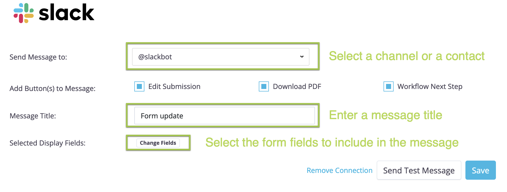 Slack message settings